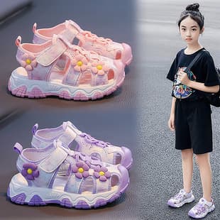 Girls' Sandals 2026 New Summer Style Closed-Toe Princess Shoes Korean Casual Beach Shoes Children's Footwear