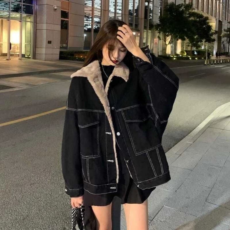 Plus Size Denim New Style Cotton Padded Coat Thickened with Fleece 2 Jin Outerwear Autumn Winter Large Size Women's Casual Loose 300 Thin