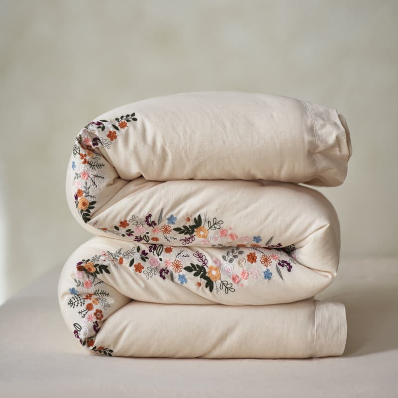 Washable, easy-care quilt, suitable for sensitive skin, cotton and linen embroidered quilt insert, silk quilt, vintage style bedding.