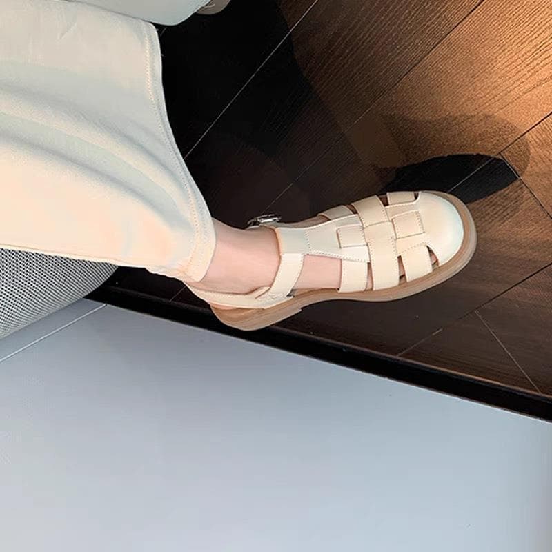 Casual Fashion Woven Fisherman Sandals Soft Leather Soft Sole Closed Toe Thick Sole Roman Sandals Summer Women's Shoes