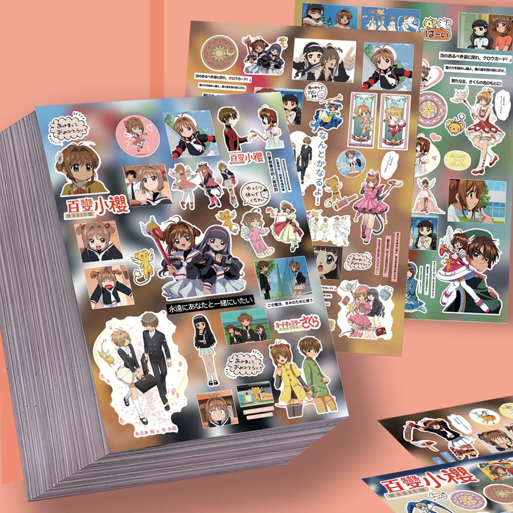 8 Sheets Cardcaptor Sakura Cut Film Stickers Cute Cartoon Graffiti Creative Decorative Desktop Packing Material Waterproof Stickers