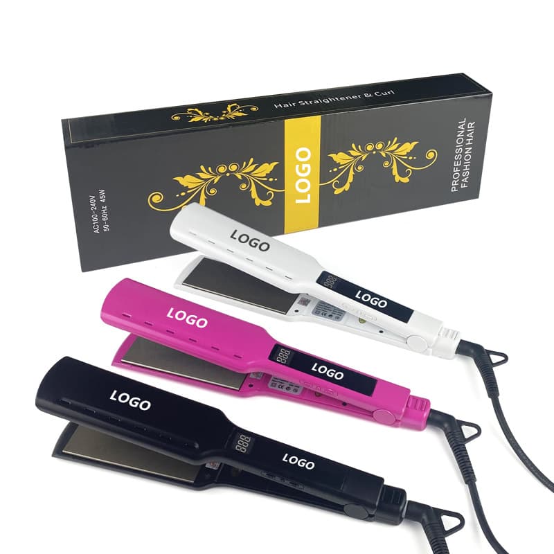 Salon Quality Straightening Iron Titanium Gold Coated Electrical Stone Plate Wet Dry Adjustable Temperature Curling Iron Negative Ionizable