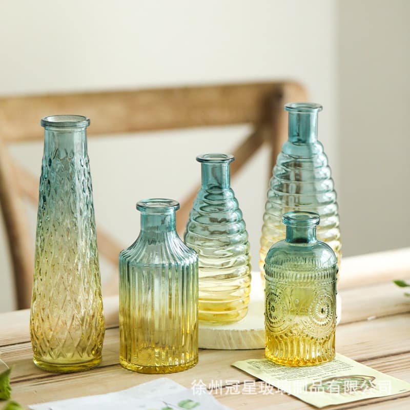 Home Decor Vintage Colored Glass Flower Vase Hydroponic Fresh Flower Arrangement Tabletop Decoration Ornaments in Stock Wholesale