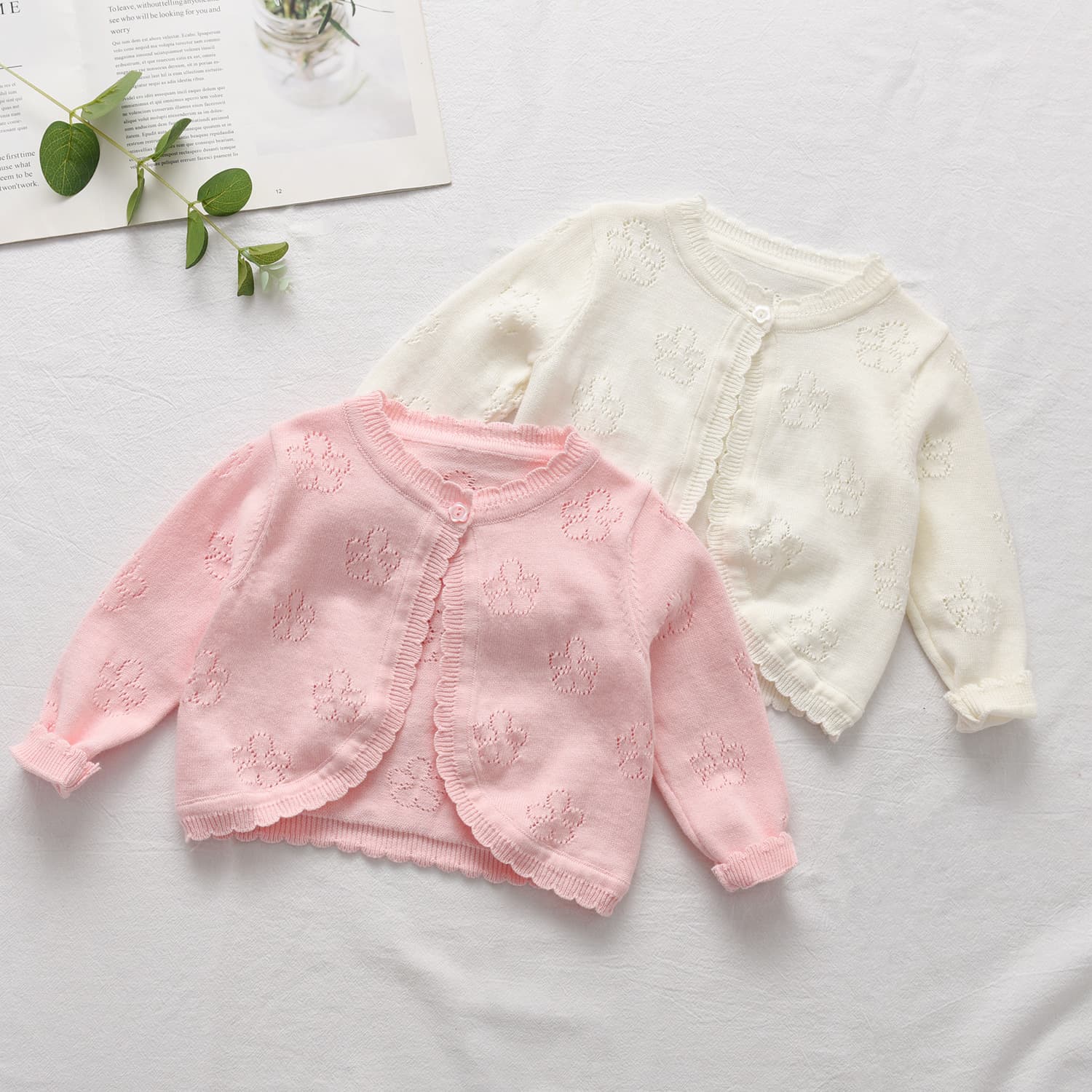 2025 Spring/Autumn New Girls Knitted Cardigan Baby Shawl Pure Cotton Flower Wrap Air Conditioning Cover