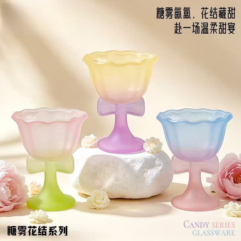 High-Aesthetic Bow Glass Goblet Ice Cream Cup Oatmeal Breakfast Dessert Cup Summer Smoothie Cup Glass