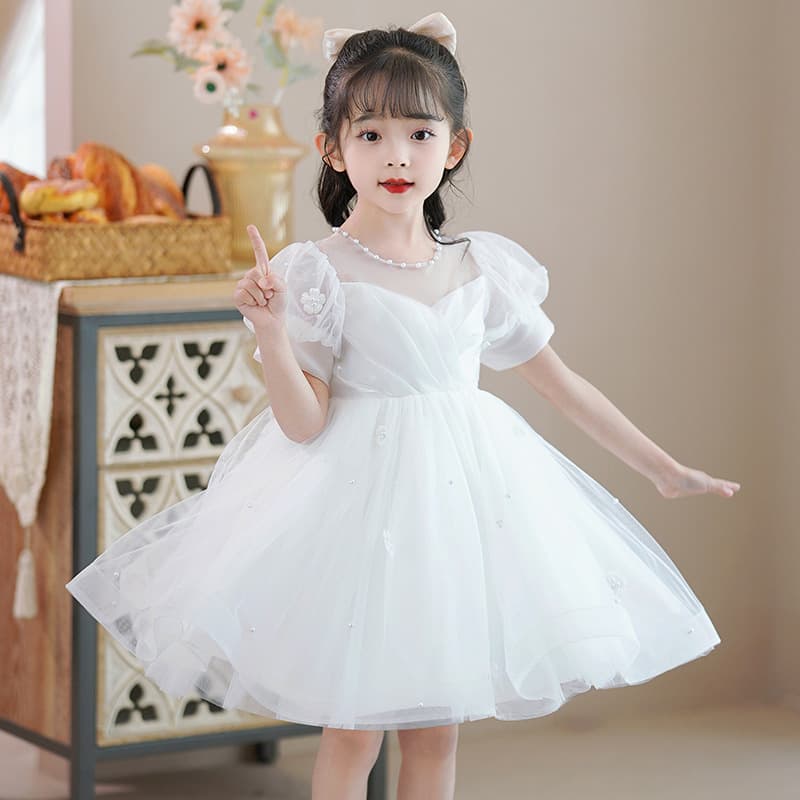 New Stylish White Princess Dress for Girls, Children's Summer Tulle Skirt, Flower Girl Costume, Performance Outfit
