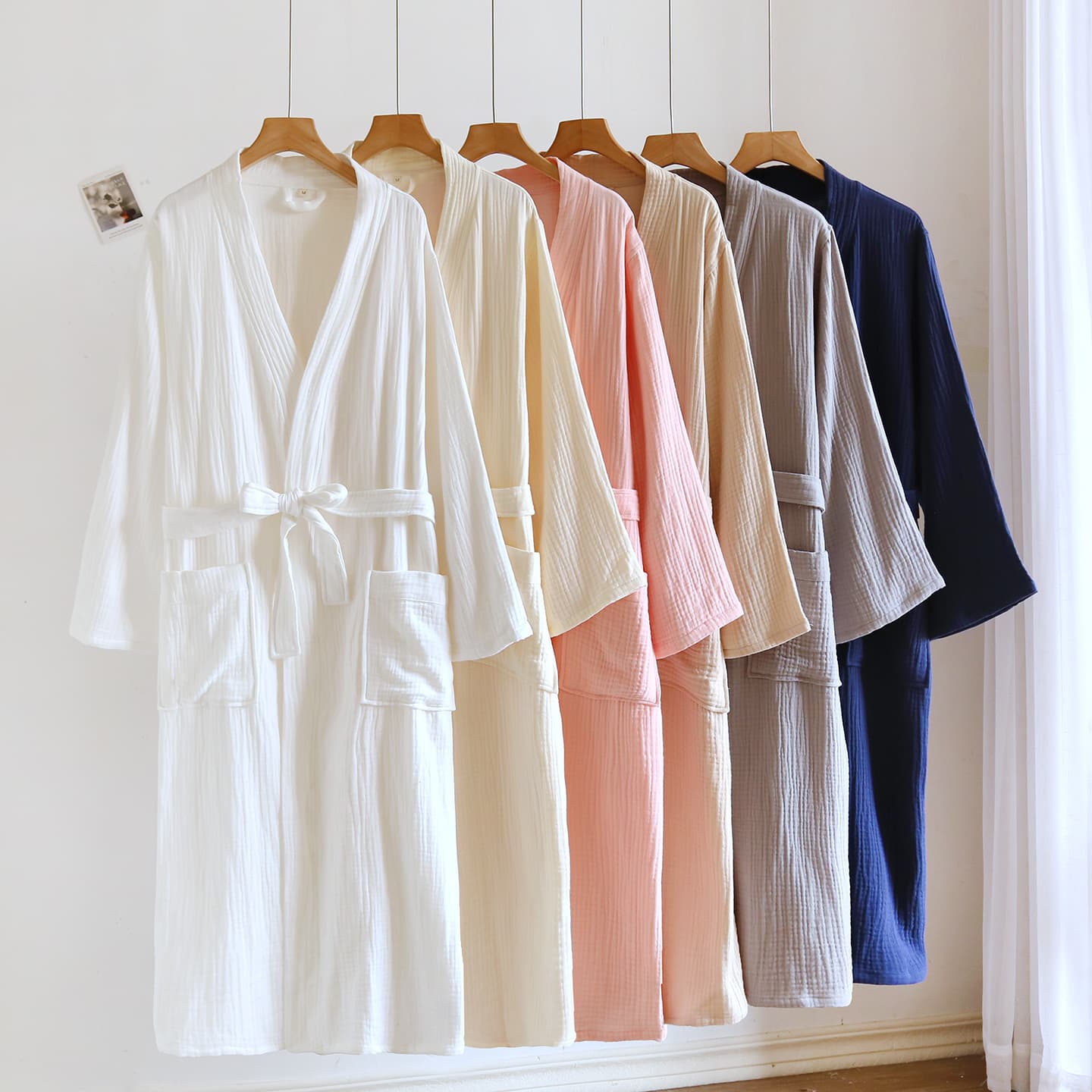 Three-Layer Gauze Couple Bathrobe, All-Cotton Gauze Men's and Women's Robe, Absorbent Cotton Bathrobe, Homewear Long Robe