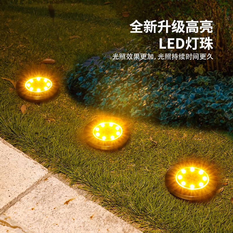 Outdoor Stainless Steel 8LED Solar In-Ground Light, Lawn Spike LED Light for Courtyard, Garden, Waterproof