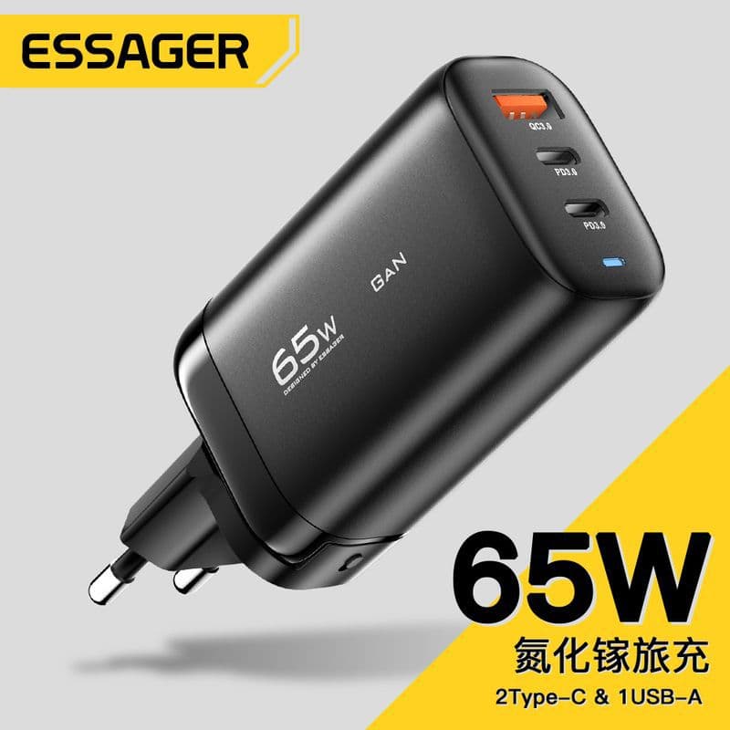 Essager PD65W Gallium Nitride Travel Charger Multi-port Fast Charge Mobile Phone Charger Laptop Charging Head Dual USB Type-C