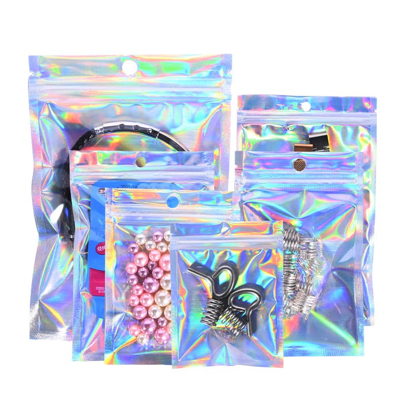 Laser packaging bag, ziplock bag, data cable yin and yang bag, digital flash aluminum foil plastic bag, rainbow fantasy jewelry bag