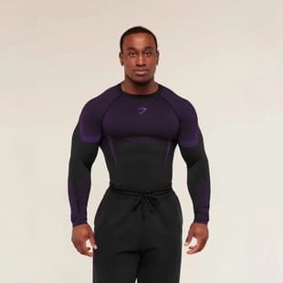 GYMSHARK/ONYX5 Men's Long Sleeve Workout Fitness Quick-Dry Breathable Stretch Crew Neck Long Sleeve Compression Training Top
