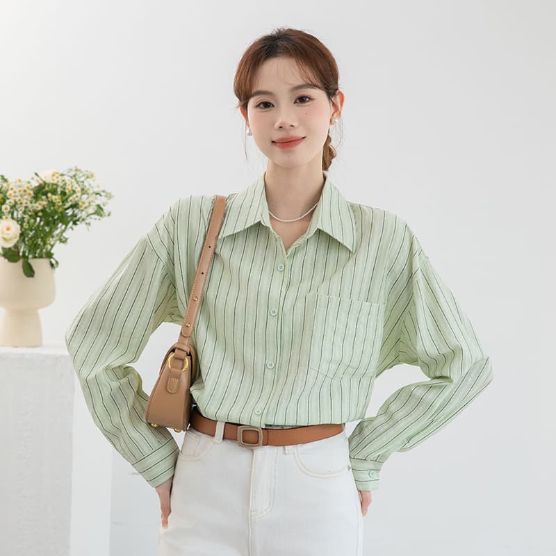 Premium Striped Blouse for Women 2025 Early Spring New Arrival Office OL Style Simple Loose-Fitting Versatile Shirt