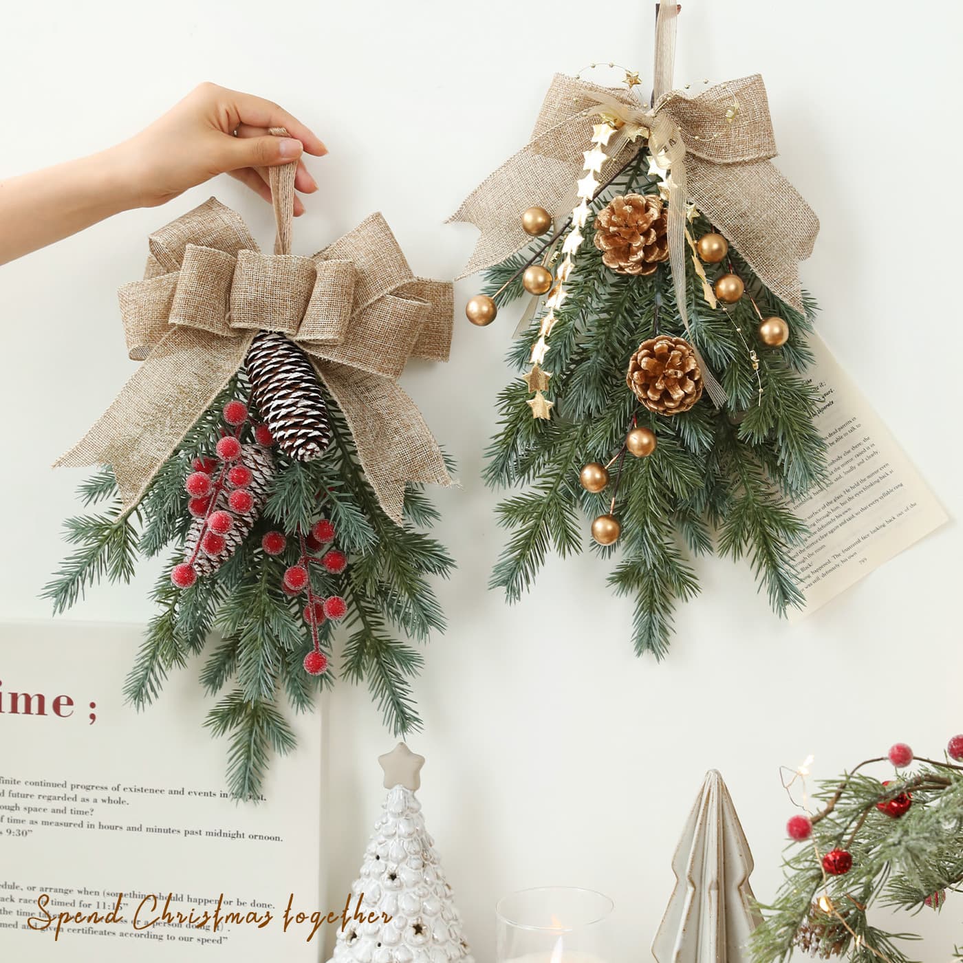 Christmas upside down tree cuttings simulated tree branches door hanging wall hanging holiday scene layout props pendant pendant pendant