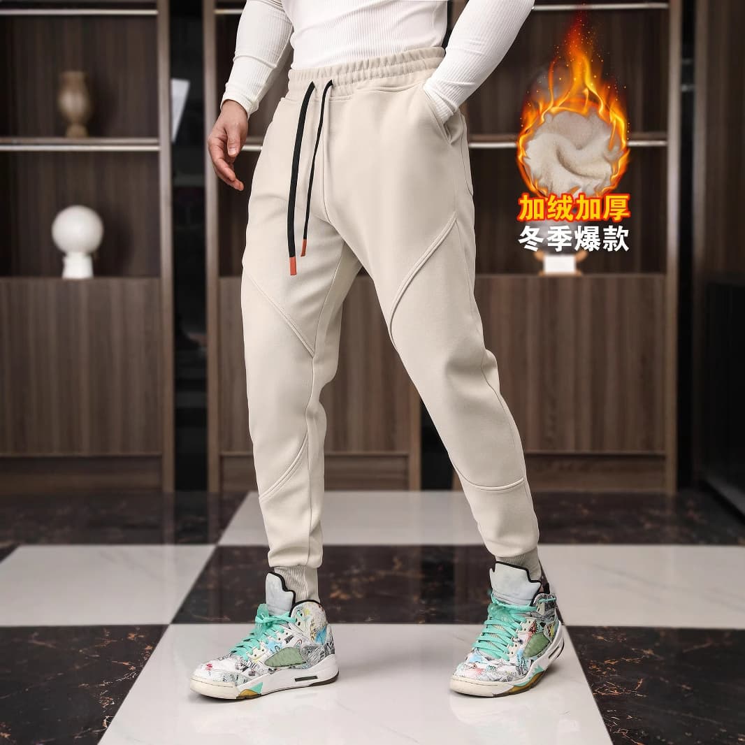 Men's Casual Winter Sweatpants, Loose Tapered Leg Joggers, Fleece-Lined Thick Outdoor Running Warm Pants New Arrival