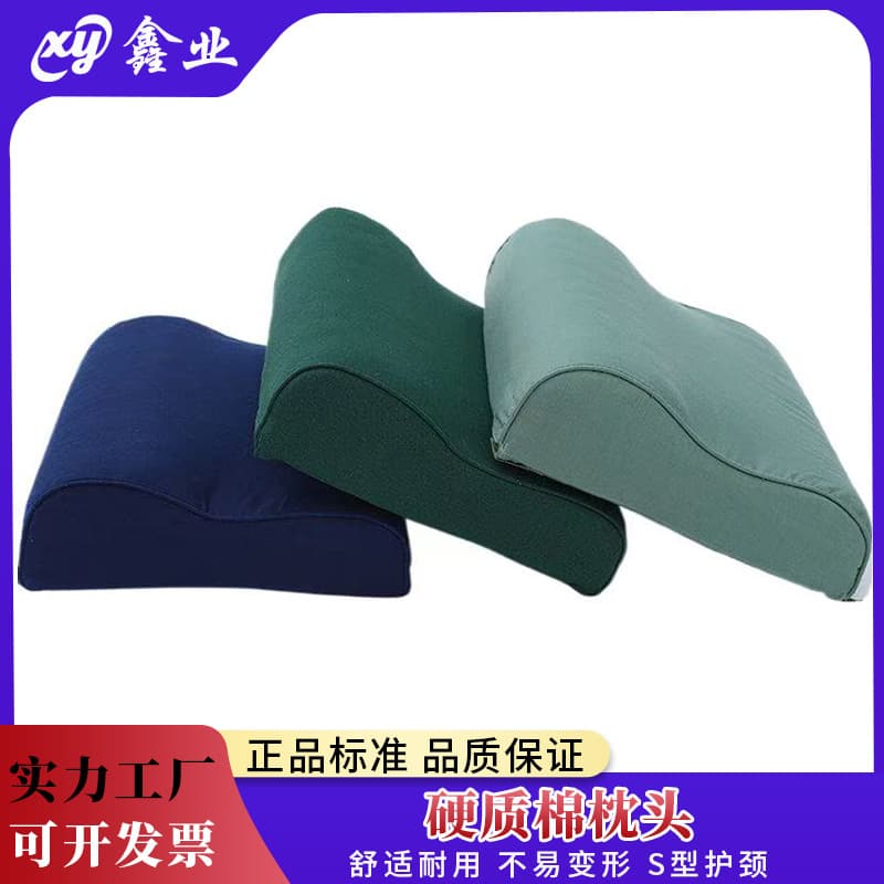 Hard cotton army green pillow, single olive green dormitory flame blue wavy high and low neck pillow