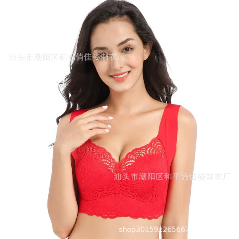 Cross-border Plus Size Wirefree Lace Sleep Vest Bra Push Up Seamless Bra Enhances Bust