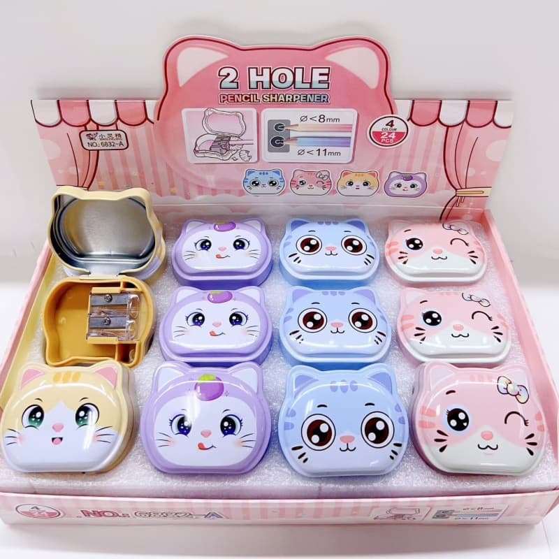 New Cute Pet Cat Double Hole Pencil Sharpener Student Cartoon Tiger Mini Pencil Sharpener Children's Fun Pencil Sharpener