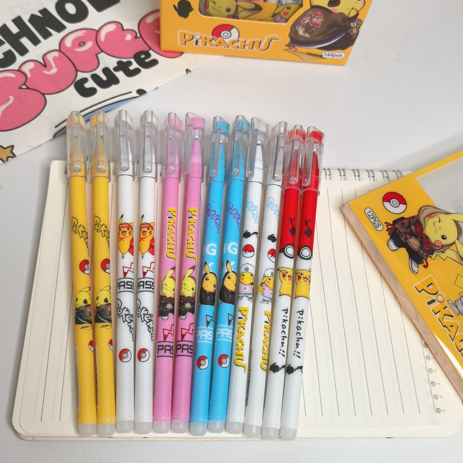 Pikachu Cartoon Anime Syringe Tip Smooth Writing Heat Erasable Gel Pen 0.5mm Erasable Blue Straight Barrel Pen Wholesale