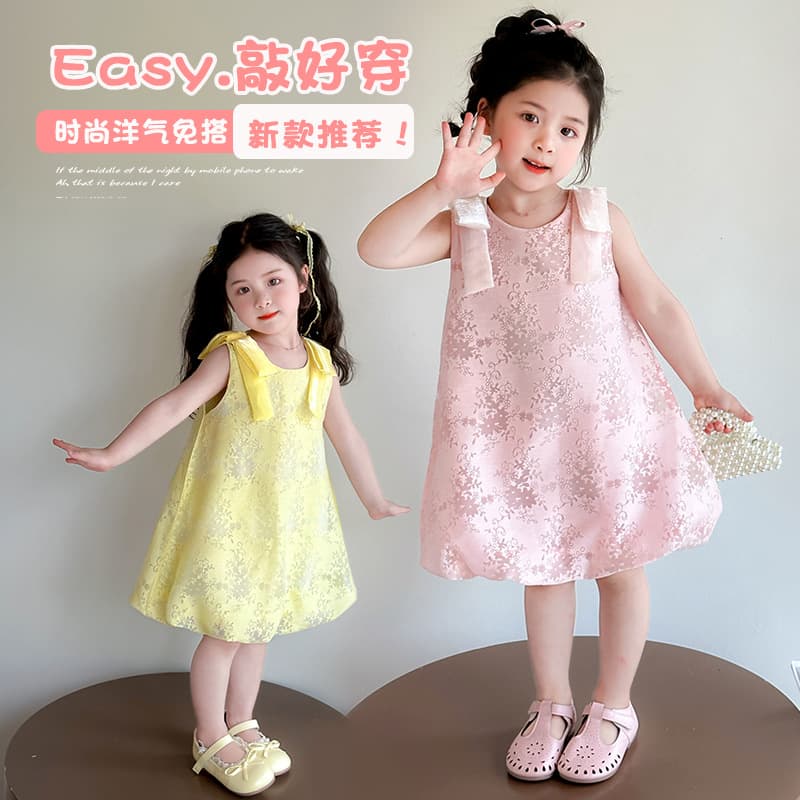 Girls' Sleeveless Summer Dress 2025 New Children's Princess Dress Fashionable Little Girl Bubble Vest Dress