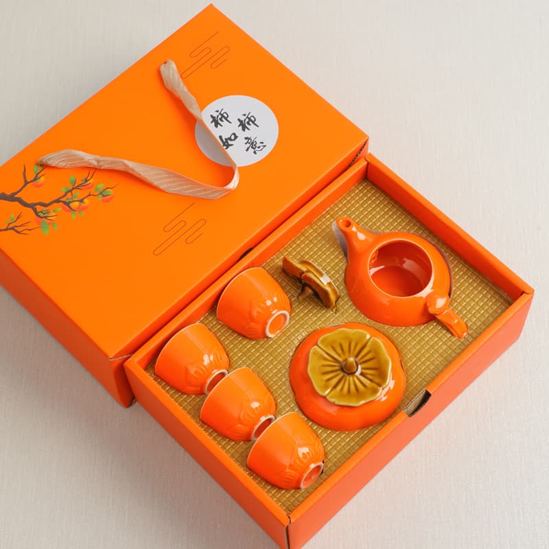 Persimmon Wishes Tea Set Gift Box Persimmon Teapot Tea Cup Everything Ceramic Company Annual Meeting Souvenir Wholesale