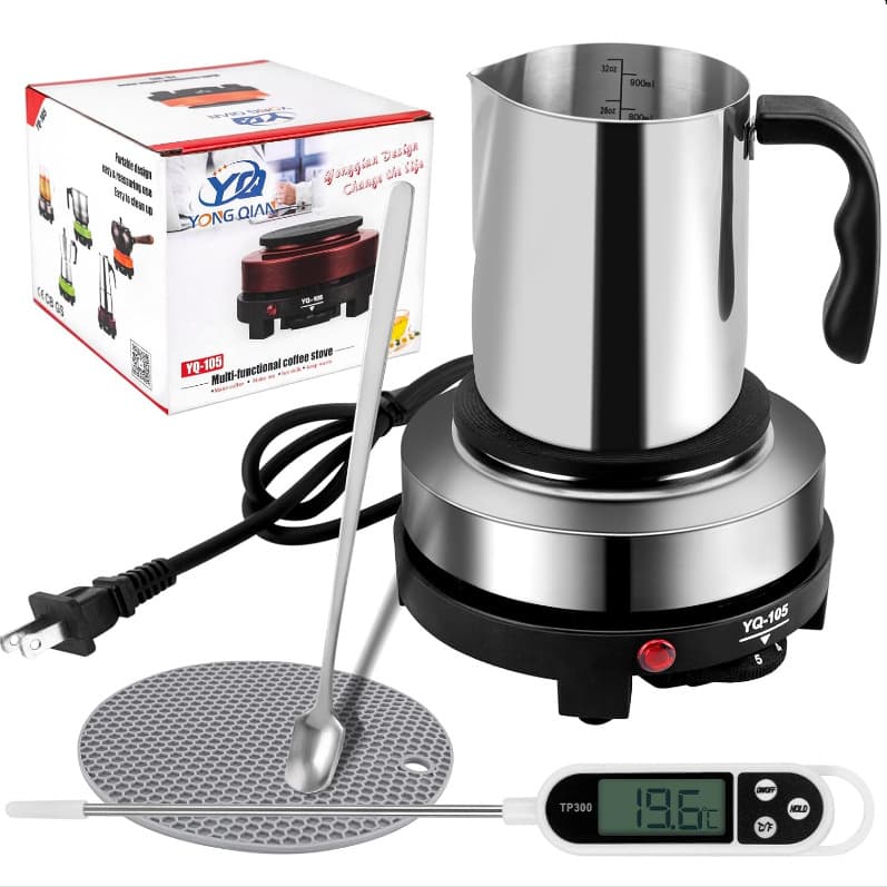Candle Making Round Heater Base Stainless Steel Wax Melting Cup Wax Stirrer Heat-Resistant Pad Candle Starter Kit