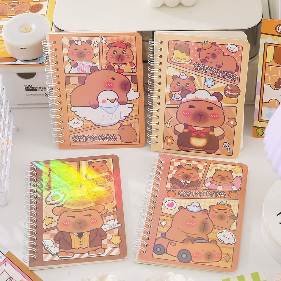 Capybara A6 Spiral Notebook Cute Cartoon Capybara Notebook for Middle School Students Soft Coil Lined Diary