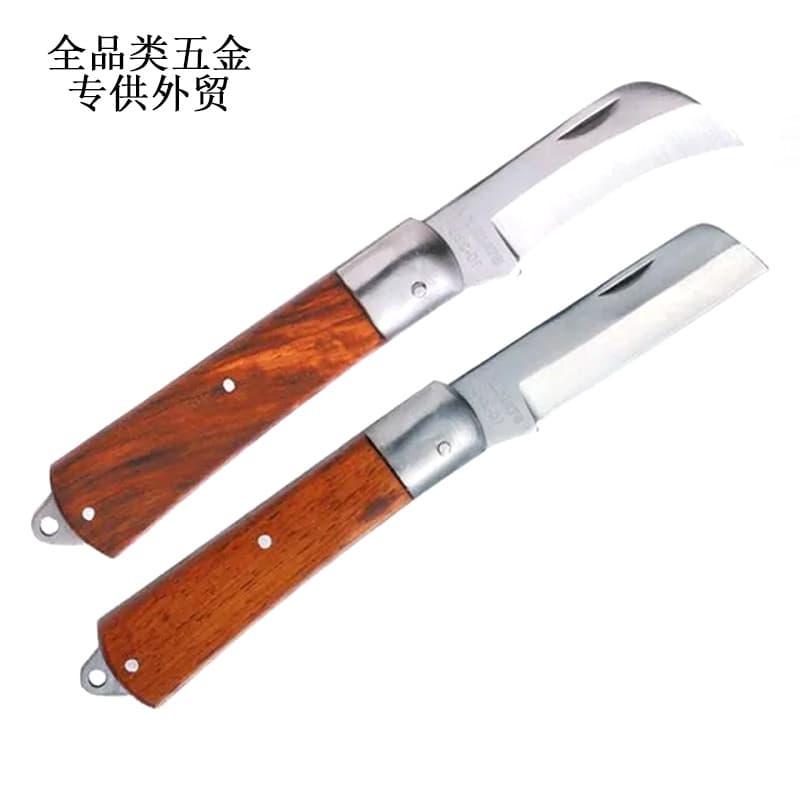 Multi-function Electrician Knife Old Style Wood Handle Folding Electrician Knife Cable Wire Stripper Straight Blade Stripper Curved Blade Wire Stripper