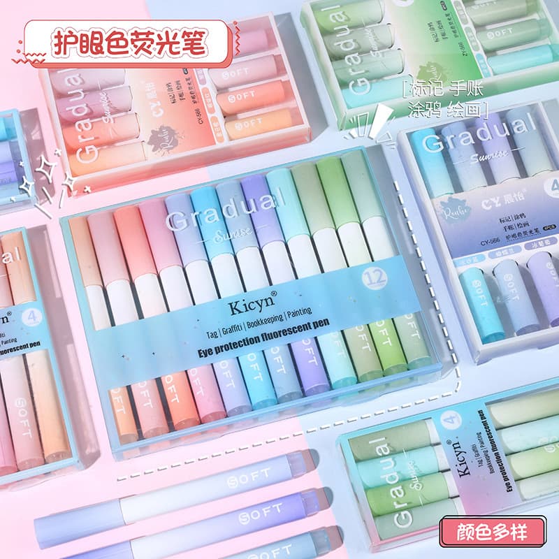 Gradient Highlighter Pens, High-Appearance Color Markers for Students, Eye-Caring Large-Capacity Highlighters
