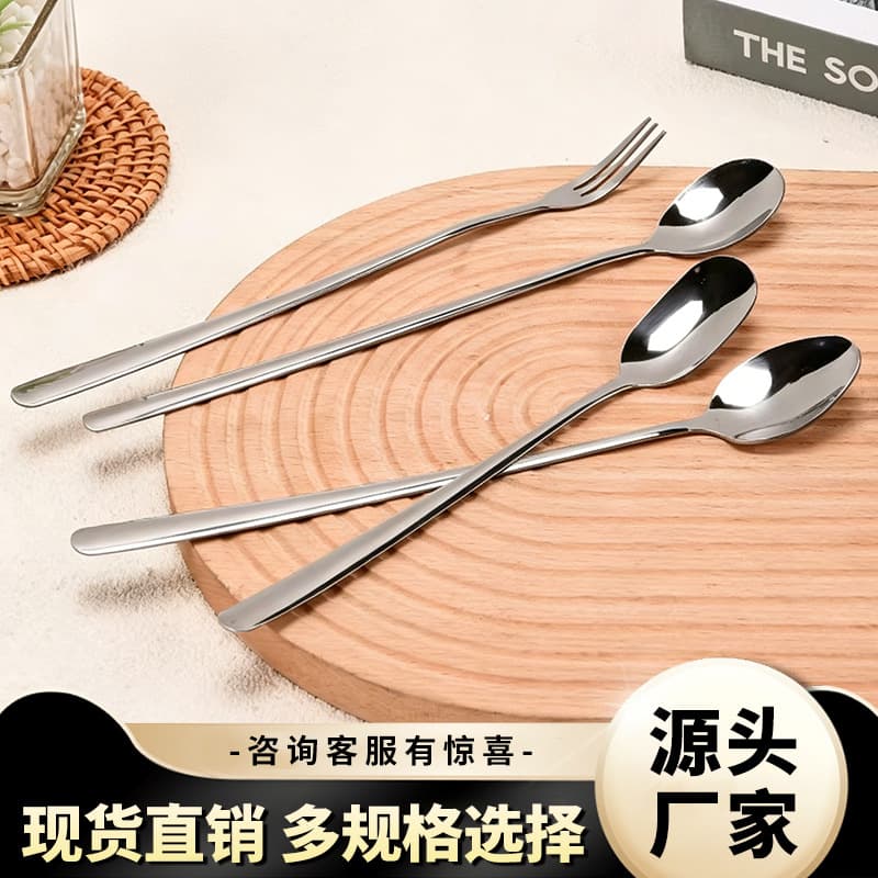 Food-Grade Stainless Steel Long-Handled Mixing Spoon Commercial Extended Handle Square Mixing Spoon Honey Spoon Long-Handle Fork Wholesale