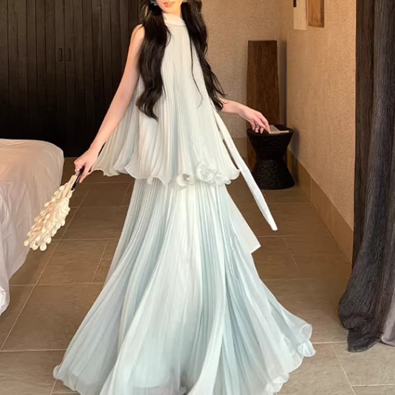 Youwei 2026 Trendy New Sleeveless Vest Top Summer Slimming Outerwear Pleated Skirt High-End Atmosphere Set