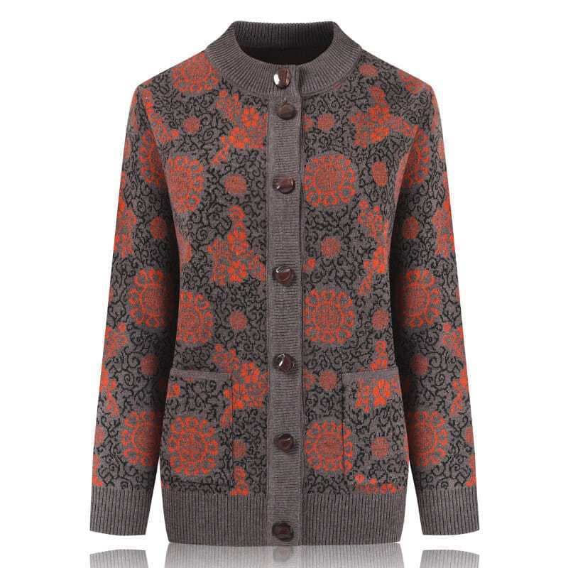 Middle-Aged and Elderly Women's Spring/Autumn Coat, Mother's Sweater for Elderly, Spring Knit Cardigan, Grandma's Top