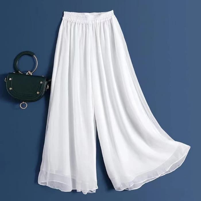 Chiffon Wide Leg Pants Plus Size Loose High Waist Skirt Pants Long Ankle Length