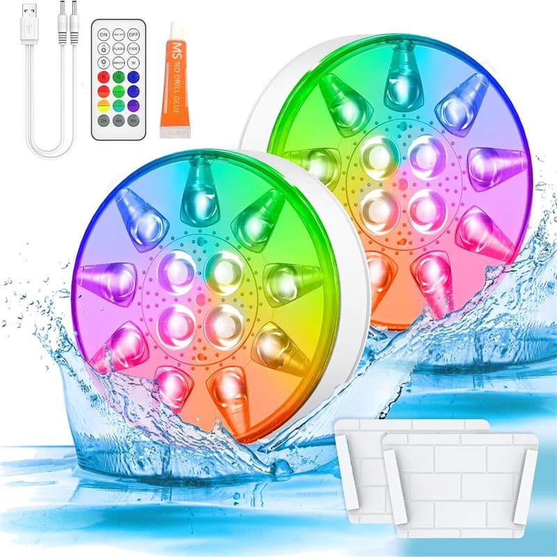 New LED Water Drop USB Rechargeable Pool Light, 13 LEDs RGB 16 Colors Timer RF Remote Control Submersible Underwater Light