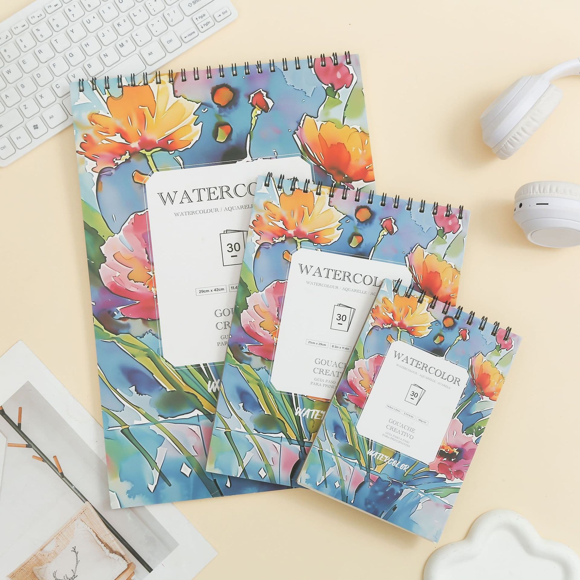 New Coil Sketchbook for Art Students, Hard Cover, A3 A4 A5, Sketching Watercolor Drawing Pad Wholesale