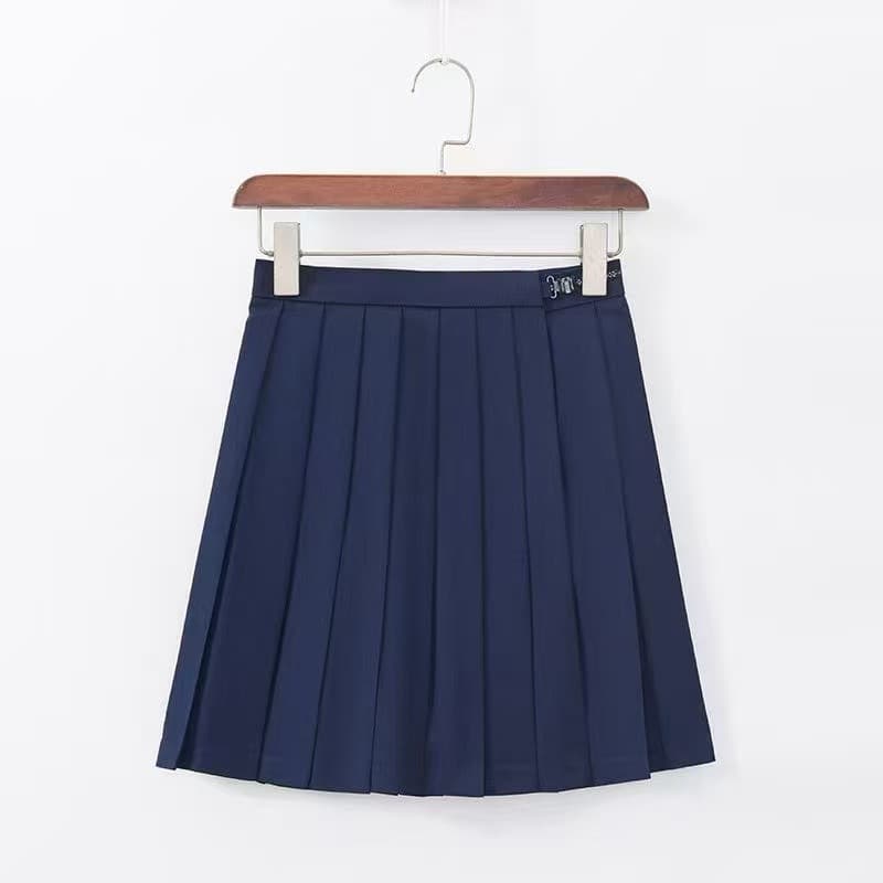 Solid Pleated Skirt Short Midi Navy Blue Half Skirt JK Uniform Japanese School Style A-Line Skirt Girly Style