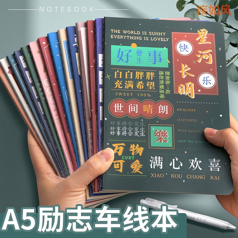 Motivational A5 Stitched Notebook Vintage 60 Pages Student Notebook Diary Softcover Office Notepad Journal