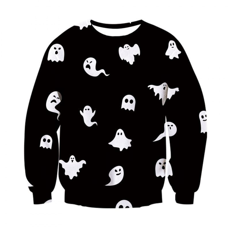 2026 US/EU Halloween 3D Digital Print Scary Little Ghost Spooky Men's Autumn/Winter Crew Neck Sweatshirt