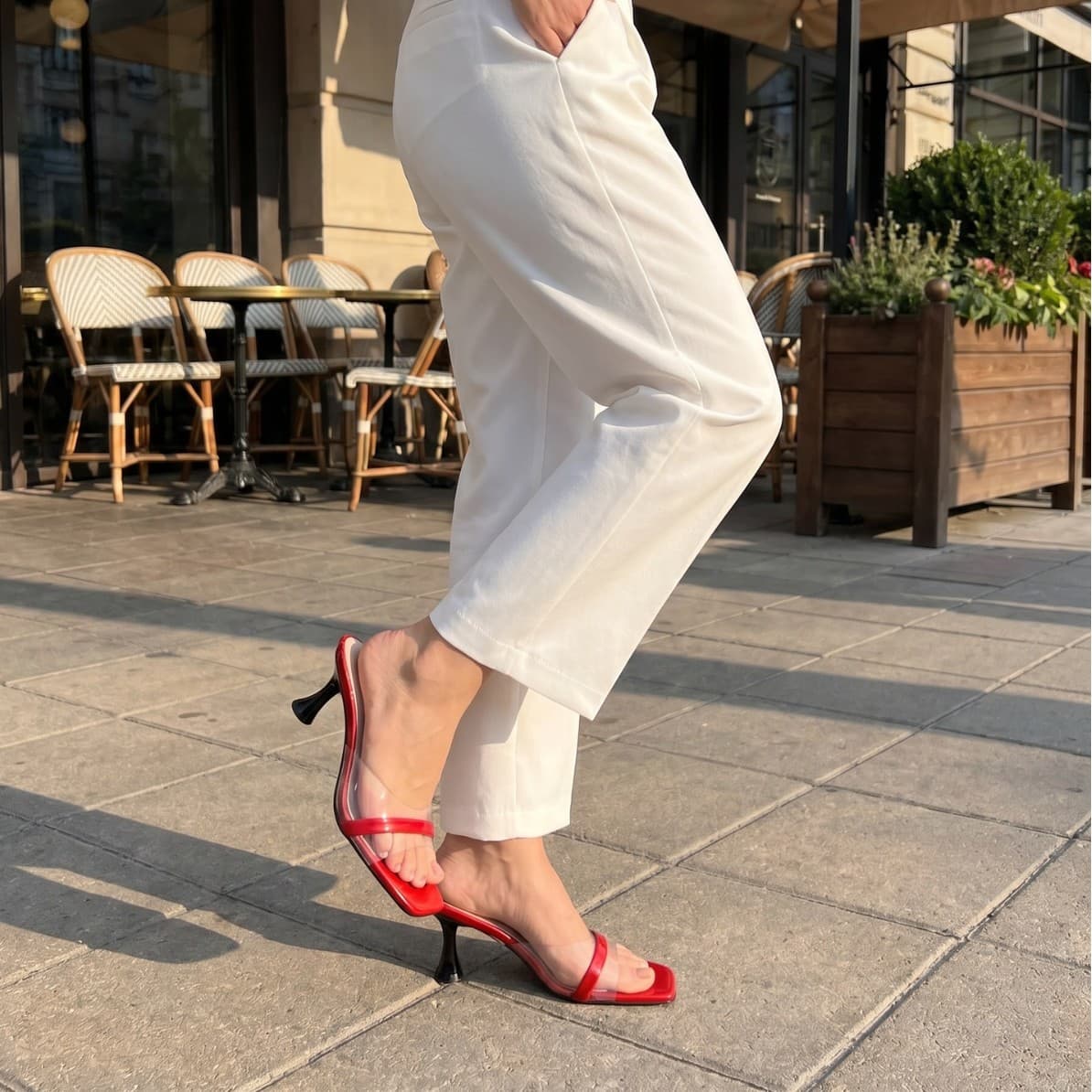 2026 Red Transparent Spliced Strap Sandals Women’s Kitten Heel Summer Atmosphere Outerwear Mule High Heel Slippers