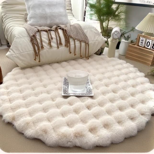 Creamy Round Fluffy Carpet Single Sofa Cushion Living Room Dressing Room Makeup Stool Pad Soft Plush Rug Home Decor