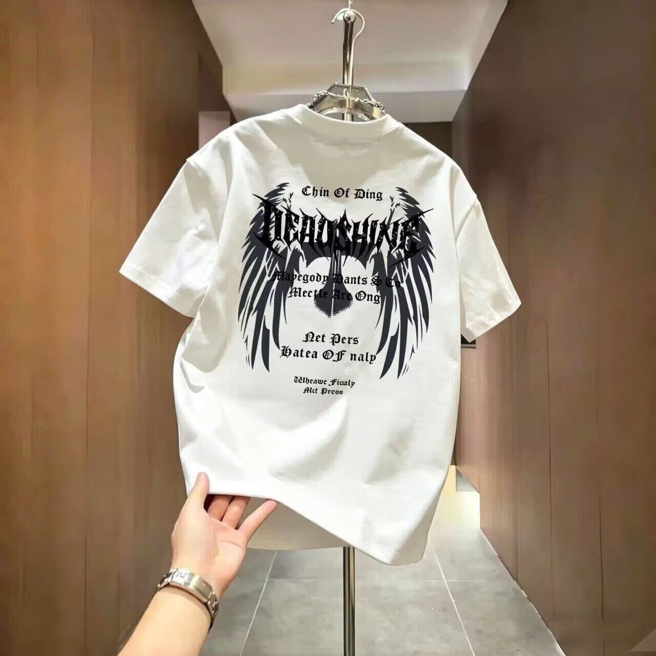 Trendy American Cross Wing Print Oversize Short Sleeve T-Shirt for Men and Women