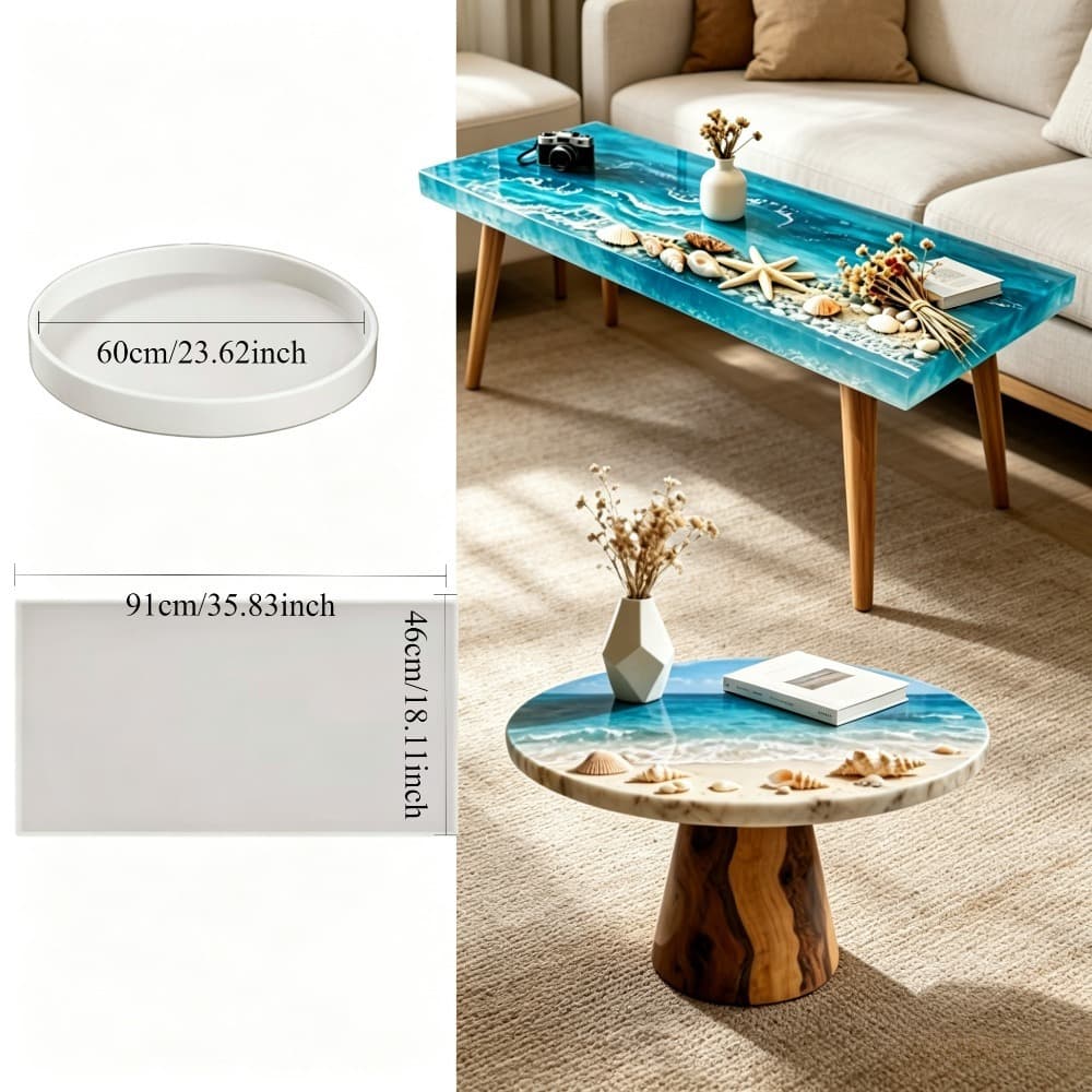 Fangyuan River Table Silicone Mold Set of Two Large Epoxy Resin Desktop Tray DIY Hand-poured