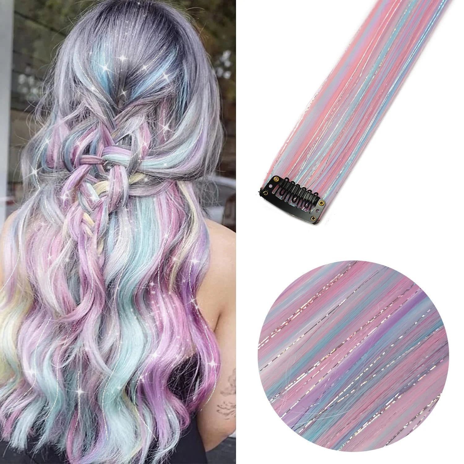 European and American Export Hairpiece Seamless Clip-in Hair Extension Mixed Color Four-Color Long Straight Curly Hair Highlight Ear Clip Hairpiece
