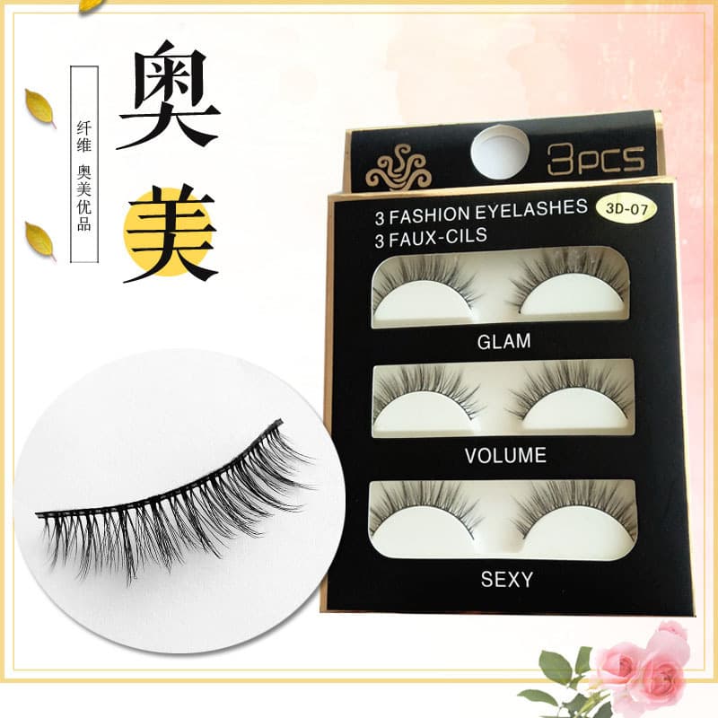 Three Pairs of False Eyelashes 07 Material Natural Thick Black Hard Stem 3D Eyelashes Manufacturer Wholesale