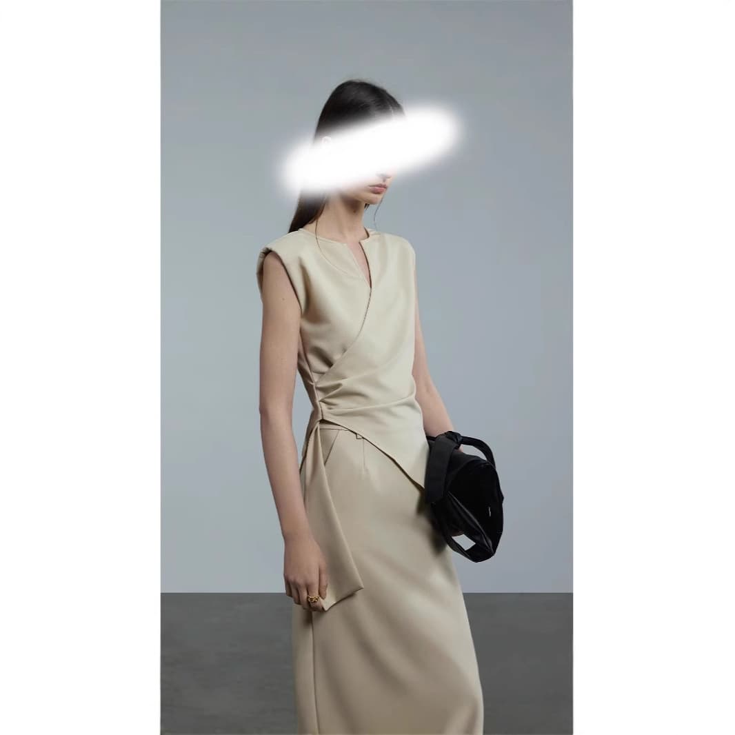 Summer new commuter design sleeveless V-neck waist temperament top long skirt suit for women