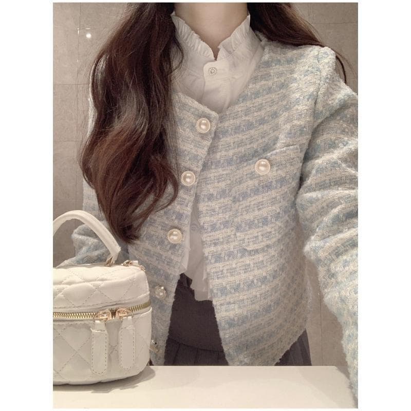 A rich girl's outfit, a fragrant style jacket, a super pretty short woolen top for a small person, a foreign style, in autumn