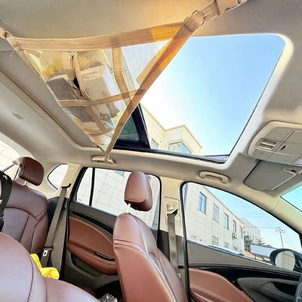 Car Ceiling Three-Handle Triangular Storage Bag, Car Organizer Pouch, Vehicle Triangular Mesh Pocket, Auto Accessories