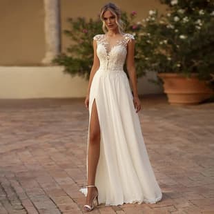 2026 New European and American Wedding Dress Evening Gown Reception Dress Amazon Sexy White Lace Side Slit Dress