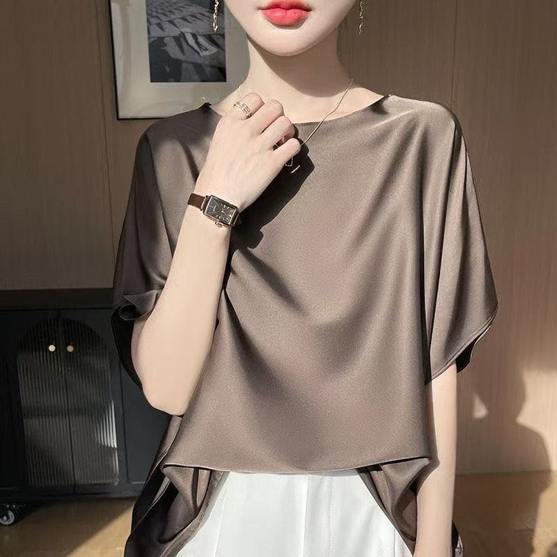 3/4 Lantern Sleeve Shirt 2023 Spring New Commuter Round Neck Blouse for Women Straight Cut Stylish Office Wear