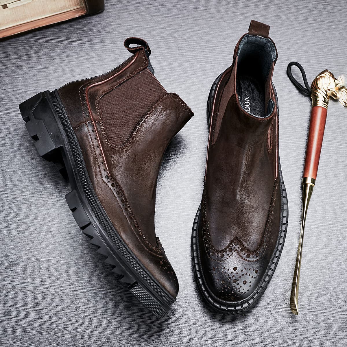 Chelsea Boots Genuine Leather Ankle Boots Martin Boots Brogues Carved Fleece-Lined Boots Platform British Vintage Men's Shoes Men's Boots