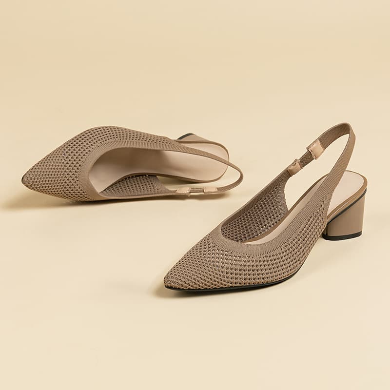 BT663 Hollow Princess Shoes Knit Closed-Toe Open-Back Strap Sandals Pointed-Toe Shallow-Mouth Side-Open Casual Chunky Heel Sandals